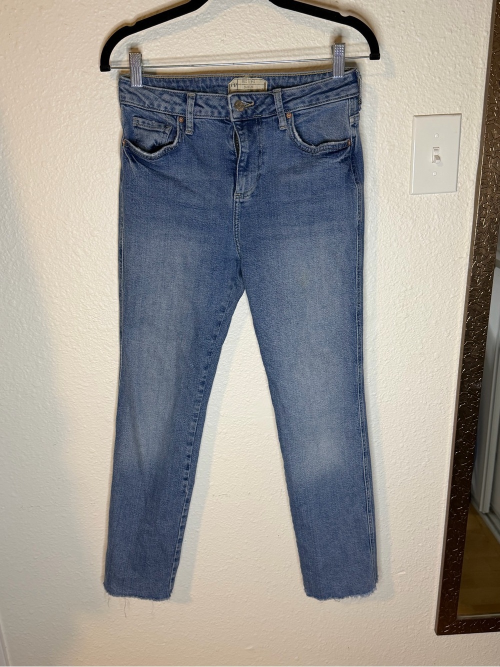 Free People Light Blue High-Rise Slim Straight Jeans